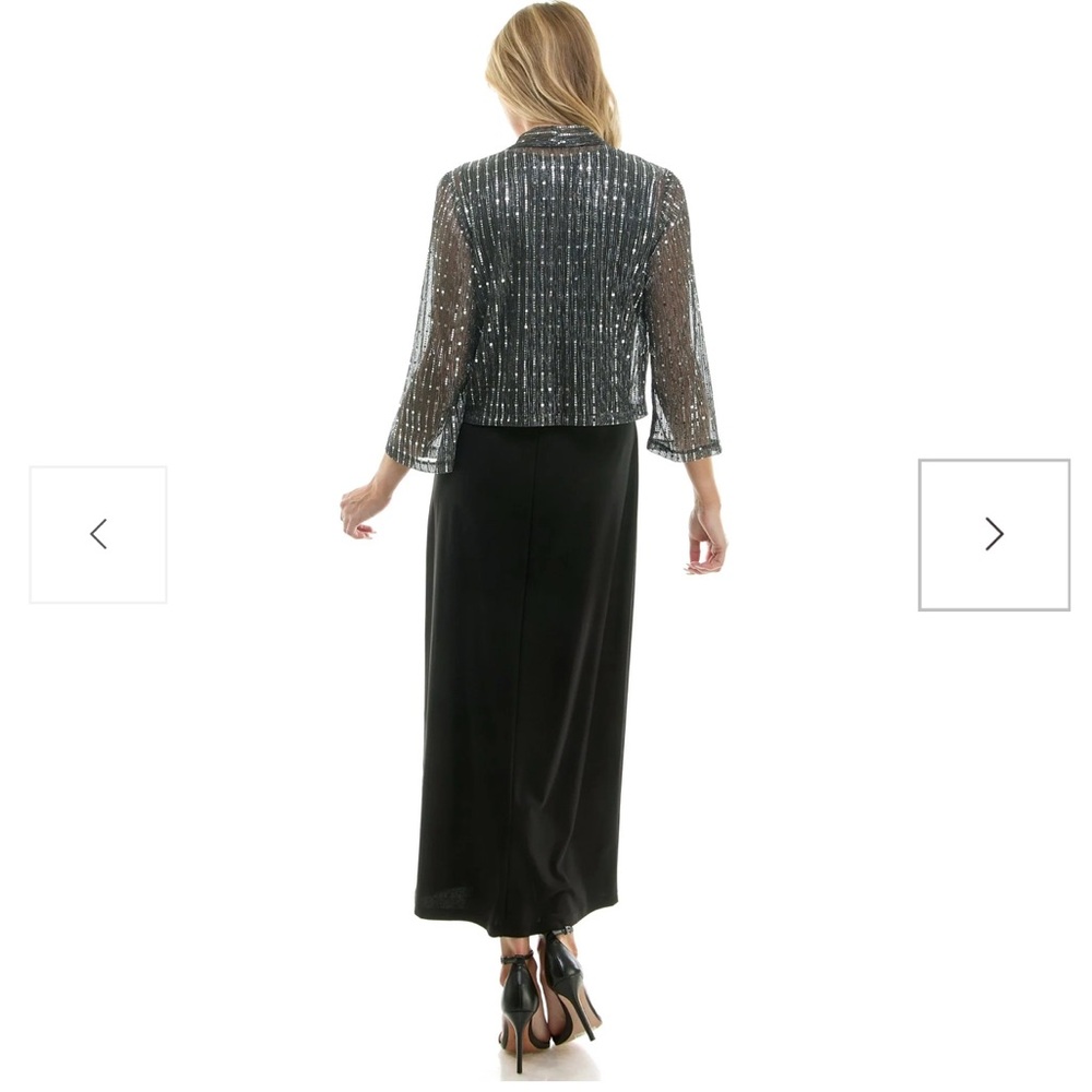 NWT Maxi dress & jacket;sparkling jacket over tank dress,necklace Silver/Black,L - Picture 5 of 12